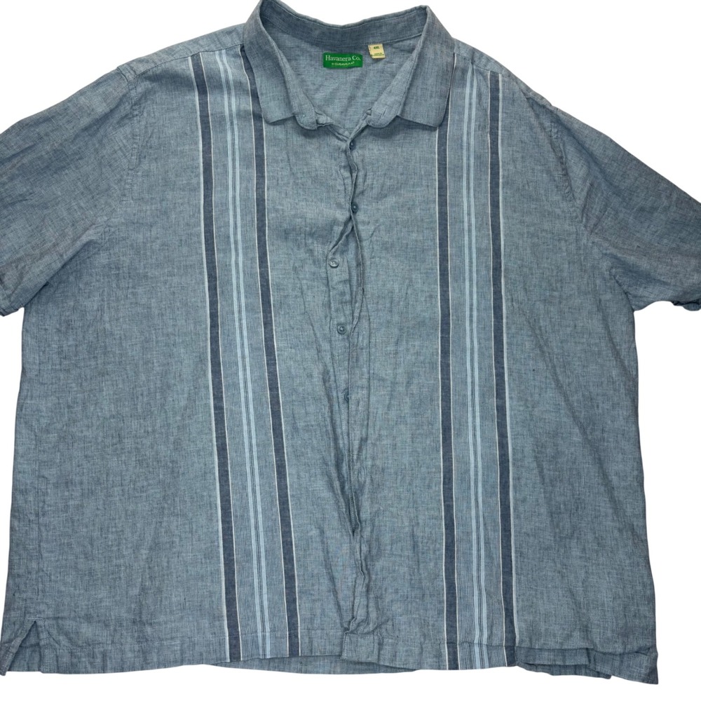 Havanera Co Shirt Mens 4XL Blue Linen Cotton Blend Striped Short Sleeve Camp